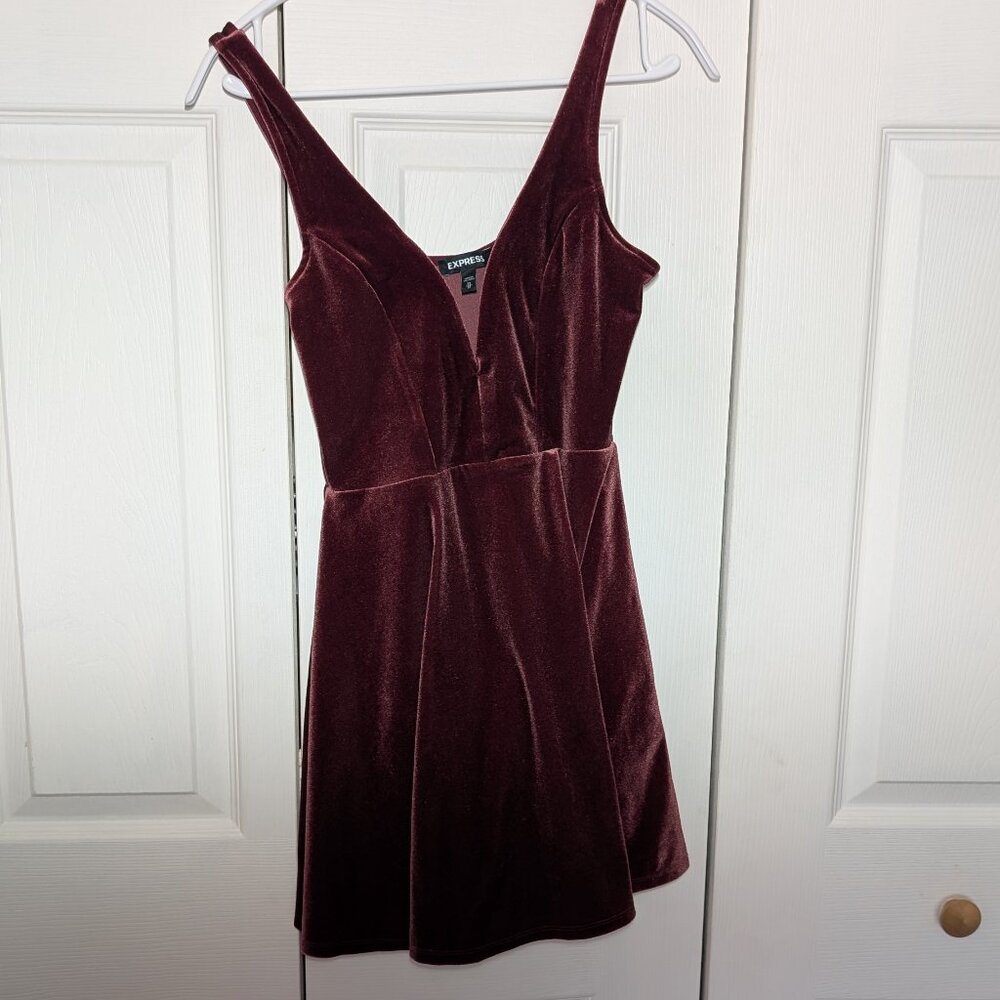 Express Burgundy Velvet Skater Dress with Skort